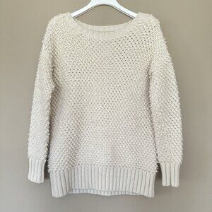 American Eagle Alpaca Wool Blend 3D Fisherman Sweater Women M Ivory Chunky Warm